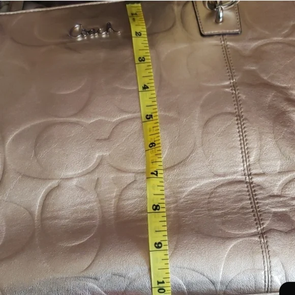 Coach Gold Metallic Monogram Embossed Shoulder Tote - Picture 14 of 15
